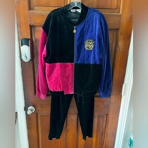 Vintage Ellesse Velour Tracksuit Set – Colorblock Jacket & Pants – Size M/ L 80s